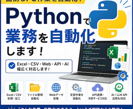 Pythonで業務を自動化します ファイル操作、データ処理など定型業務や単純作業を自動化します イメージ1
