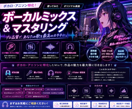 歌ってみたのmix・マスタリングします ボーカルミックス・マスタリングします イメージ1