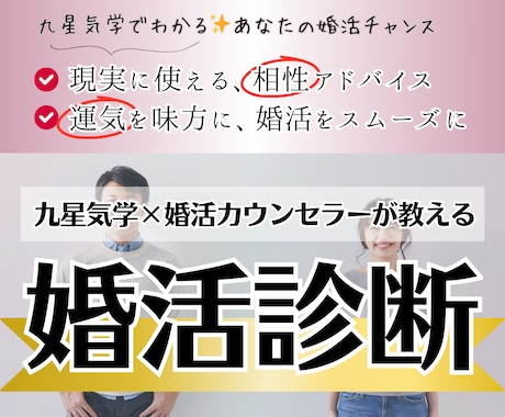 九星気学でわかる、婚活アドバイスを作成します あなた自身の“魅力の源”“うまくいく恋愛パターン”を見つける イメージ1