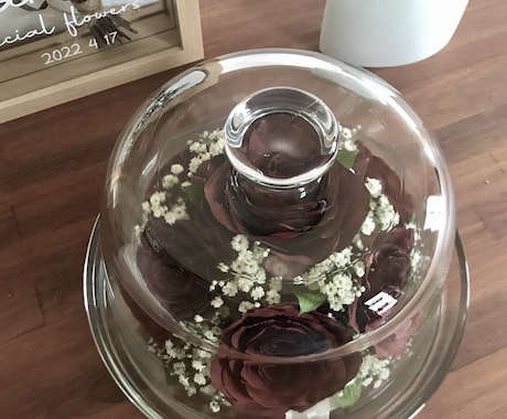 プロポーズの花束　ブーケ　記念の花を残します ケーキドーム 特別な日の花を色鮮やかに立体的に　ドライ加工 イメージ2