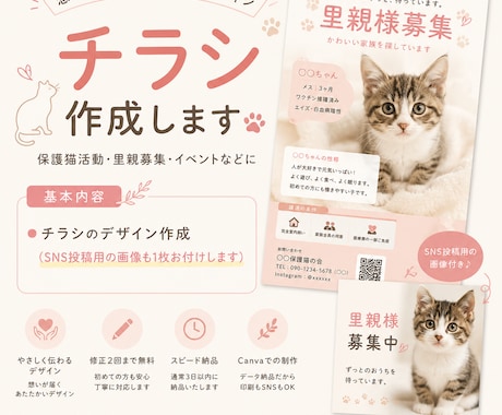 保護猫ちゃんチラシ（画像付）を作成いたします 保護猫活動を、デザインでお手伝いします イメージ1
