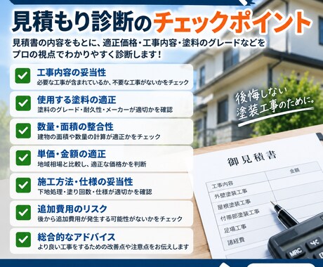 現役の塗装会社代表兼職人が塗装の見積書を診断します 提案された金額・塗料・工事内容を第三者目線でチェックします！ イメージ2