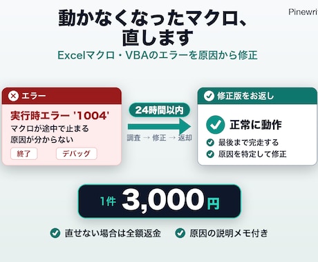 ExcelマクロやVBAのエラーを修正します 昨日まで動いていたマクロが動かない。24時間以内に直します イメージ1