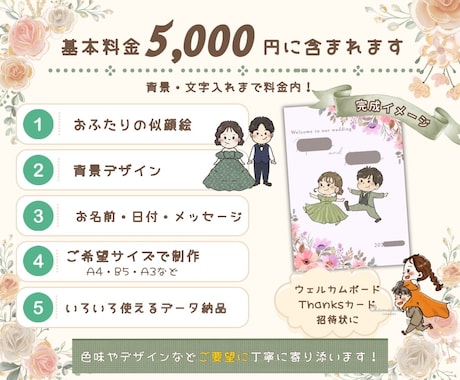 絵本みたいな可愛いウェルカムボードをお作りします そのまま印刷して使用できる完成データを納品します♪ イメージ2