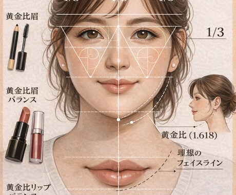黄金比に基づいたあなたのメイクカルテお作りします メイクの基本、黄金比を知ってるだけでみんなと差がつきます！ イメージ1