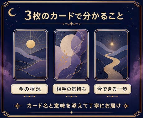 タロット3枚であの人の今の気持ちを読み解きます 相手の気持ちと今できる一歩を丁寧にお伝えします イメージ2