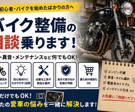 現役ライダーがバイク整備の悩み相談乗ります バイク修理相談、自分で簡単に直せるのかなど相談にのります。 イメージ1