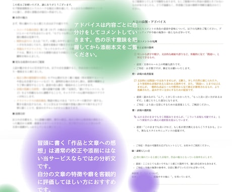 小説の文章面へたっぷり指摘アドバイスを送ります 色分けで弱点がわかる！文章力向上のための小説パーソナル添削 イメージ2