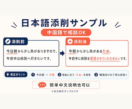 中国語で相談OK｜日本語を自然に添削します 簡単な中国語で相談OK。自然で丁寧な日本語へ イメージ2
