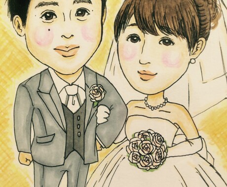 ウェディング仕様の似顔絵を作成いたします 結婚式の思い出に、柔らかい印象の似顔絵はいかがですか？ イメージ2