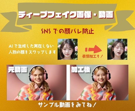 AIで顔入替のディープフェイク画像,動画制作します フェイススワップ,ディープフェイク,画像、動画提供サービス イメージ1