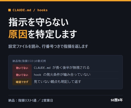 Claude Codeが指示を守らない原因を診ます CLAUDE.mdとフックの効いていない箇所を行単位で指摘 イメージ1