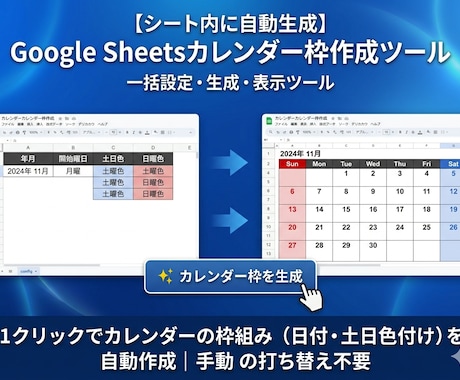 シート内にボタン1つでカレンダーを自動生成します 毎月の日付打ち替えを自動化！専用のシフト表を作ります イメージ1