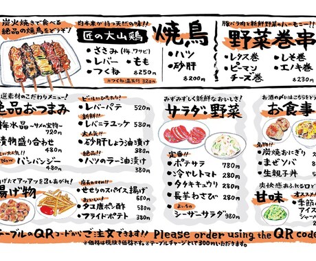 手描きメニュー（A3またはB4）作ります 手描きイラストと手書き文字のメニューを作ってみませんか？ イメージ2