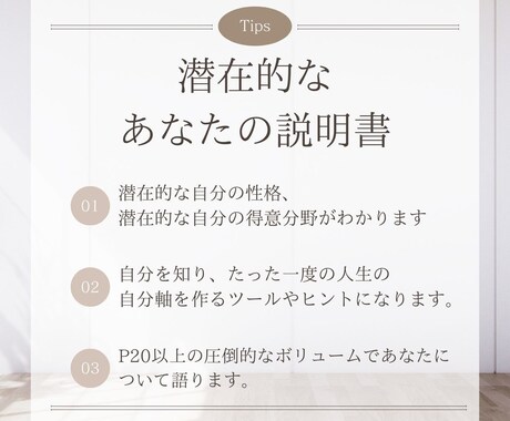 20P以上！数秘鑑定で「あなたの説明書」作ります 潜在的な性格・得意分野・前世…20Pであなたを知れる説明書 イメージ2