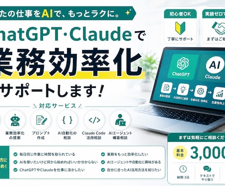 ChatGPTClaude業務効率化サポートします あなたの業務に合ったAI活用法をご提案します イメージ1