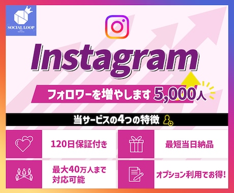 Instagramフォロワー5,000人増やします 赤字覚悟⭐️最大120日保証⭐️複数アカウント振り分け可能！ イメージ1