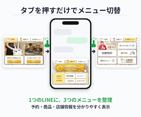LINEのリッチメニューを月額不要でタブ切替します Lステップフリープランから対応可｜2枚3,000円・最短即日 イメージ2