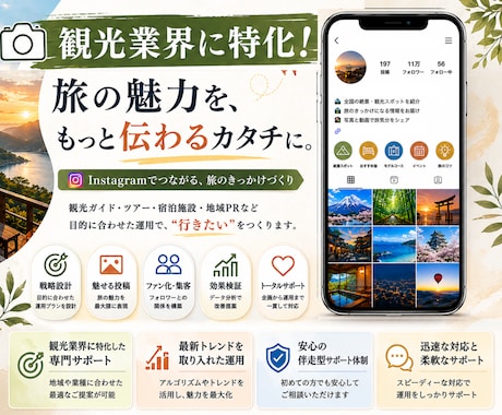 観光業界に特化したインスタグラム運用を提供します フォロワー11万人のノウハウを活かした運用で予約最大化 イメージ1