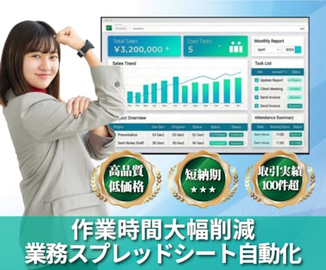 スプレッドシートやExcel作業を自動化させます ミスと手間を大幅削減！面倒な単純作業はボタン一つで効率化！ イメージ1