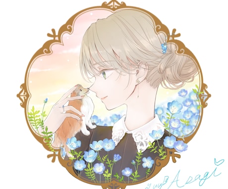 背景も◎ #イラストオーダー 承ります お花動物一枚絵アイコンヘッダー立ち絵なんでもご相談ください