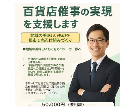 百貨店催事の実現を支援します 地域の美味しいものを都市で売る仕組みづくり支援 イメージ1