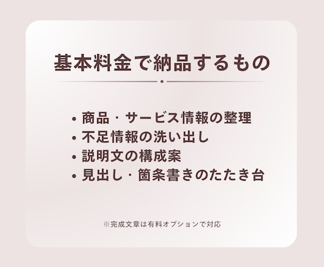 商品・サービス情報を説明文の構成に整理します バラバラな情報を、説明文の構成に整えます イメージ2