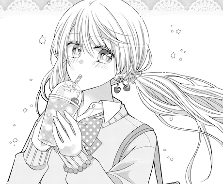 限定価格☆かわいい少女漫画風モノクロ絵描きます イメージ1