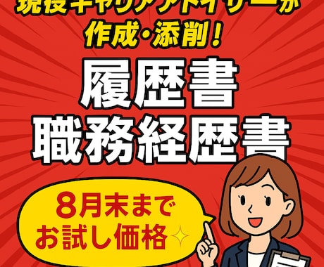 お試し価格！現役CAが履歴書・職務経歴書を作ります 元人事コンサル・現CAが徹底サポート！8月末までお試し価格◎ イメージ1
