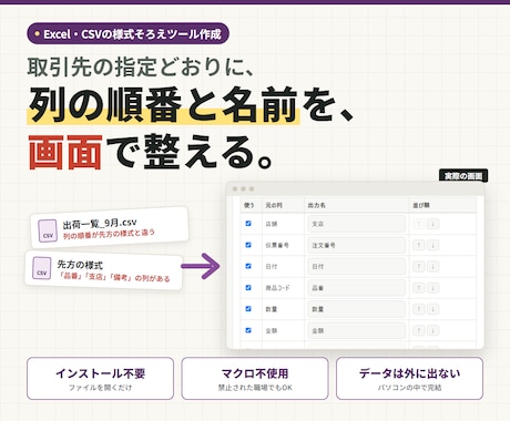 CSVの列を指定の様式に自動変換します イメージ1