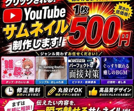 最安＆満足度100％　サムネイル制作します 視聴者の興味を引くデザインでサポートいたします。 イメージ1