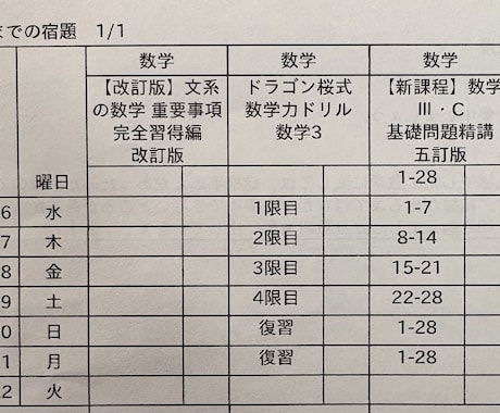 参考書から1週間の勉強計画＋確認テストを作ります 長崎大学工学部在学。大学受験で得た計画の立て方を活かします！ イメージ2