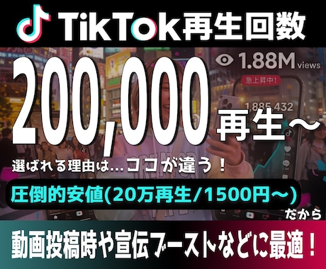 TikTok再生+200,000回増やします 安全・高品質・最短即日で再生数爆増！ イメージ1