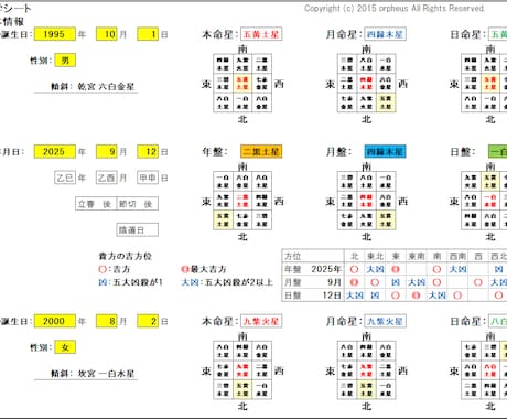簡単に占える九星気学Excel版ソフトを販売します 生年月日・性別・指定年月日を入力すると自動で瞬時に結果表示！ イメージ2