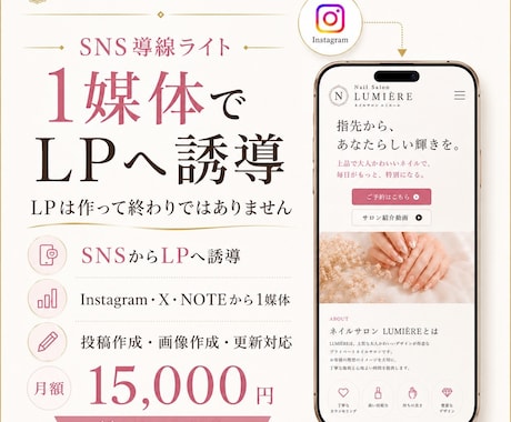 SNSからLPへ誘導するライト運用代行します SNS1媒体 週1投稿でLPへ誘導 月額15,000円 イメージ1