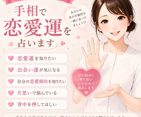 恋愛に悩むあなたへ｜手相で恋愛運を鑑定します 今後の恋愛運を手相で見てみませんか？ イメージ1