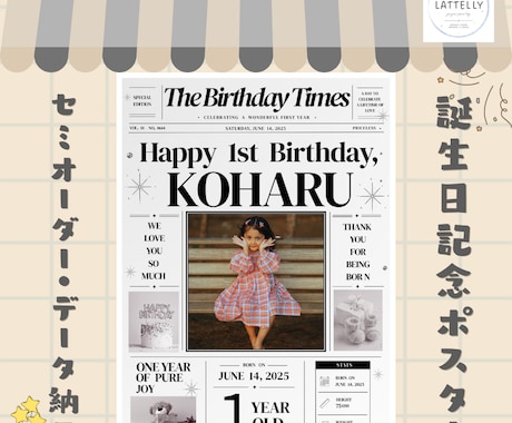 お写真で世界に一枚のバースデーポスター作ります 写真とお名前で作る世界に一枚だけの記念ポスター イメージ1