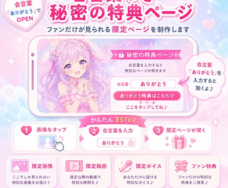 配信者向けの合言葉つき特典ページを作ります ただ渡すだけじゃない、ファンが楽しく開ける秘密の特典ページ イメージ1