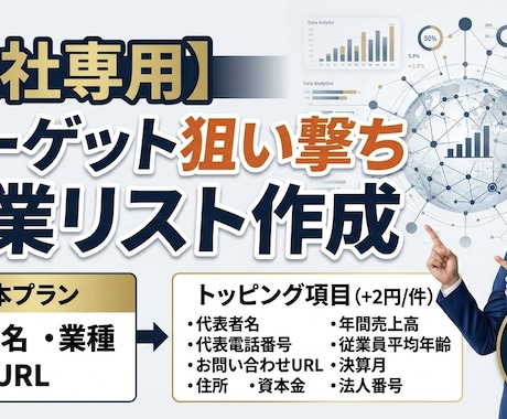 目的に合わせた営業リストを作成します 欲しい項目はトッピング！本当に必要な情報をカスタム抽出します イメージ1