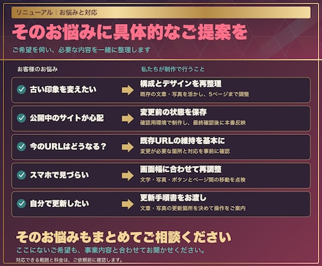 AIと制作経験でホームページを刷新します 約8年の経験×AI活用。今ある強みを伝わる構成へ イメージ2