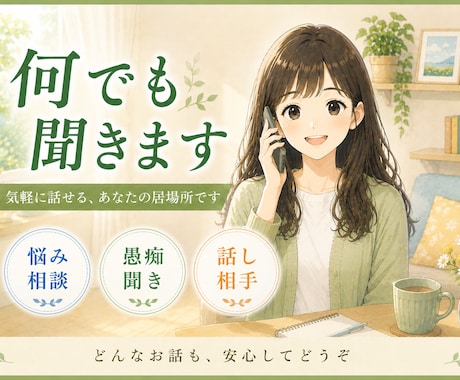 あなたの気持ちに寄り添い、共感しながらお聴きします 共感を大切に、あなたの気持ちを大切にお聴きします。 イメージ1