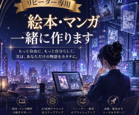 リピーター様限定・絵本・漫画の続きを一緒に作ります 前回の続きから出版・編集まで作品づくりを丁寧にサポートします イメージ1