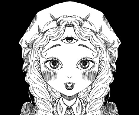 モノクロでペン画風少女イラスト描きます 少しダークで可愛い少女のイラストを描きます イメージ2