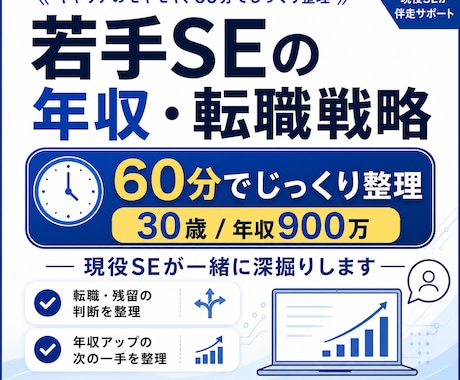 若手SEの年収アップ・転職戦略を60分で整理します 【30歳/年収900万】転職・残留・今後の行動を深掘り イメージ1
