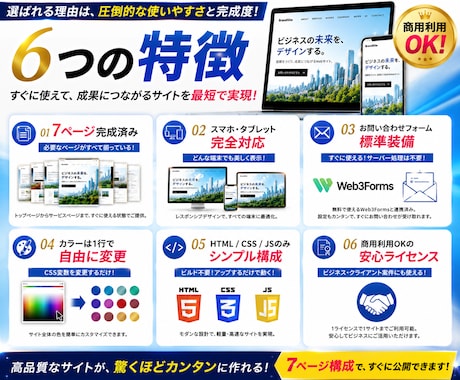 中小企業向け / HTMLテンプレート販売します 7ページ完成・商用OK・すぐ公開できます イメージ2