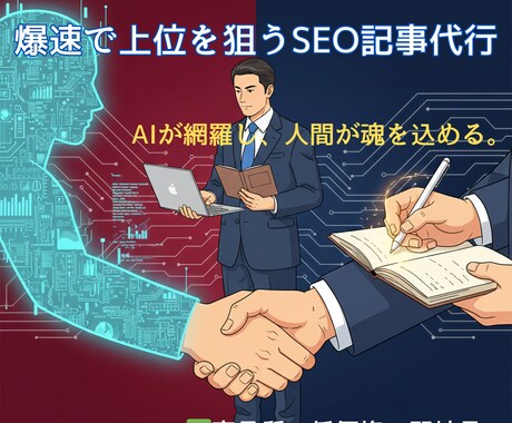 爆速SEO！AI生成×プロの再編集で上位奪取します AIの速さと人間の熱量を融合。検索上位と読者の心を掴みます イメージ1