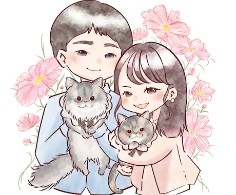 可愛くておしゃれな水彩タッチのイラスト描きます 似顔絵からオリジナルキャラクター、擬人化もOK♡ イメージ1