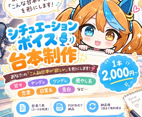 シチュエーションボイス台本を制作します あなたの「こんな台本が欲しい」を形にします！ イメージ1