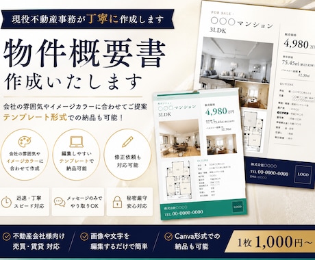 現役不動産事務が物件概要書を作成します 会社イメージに合わせて丁寧に作成します イメージ1