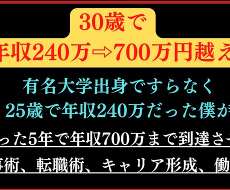 キャリア、働き方、年収についてアドバイスします 周りが優秀で評価されない、上司が厳しく、年収が上がらない人へ イメージ1